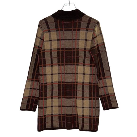 Pendleton S Merino Wool Brown Plaid Long Line Cardigan Pockets Preppy Cabin - Picture 2 of 10
